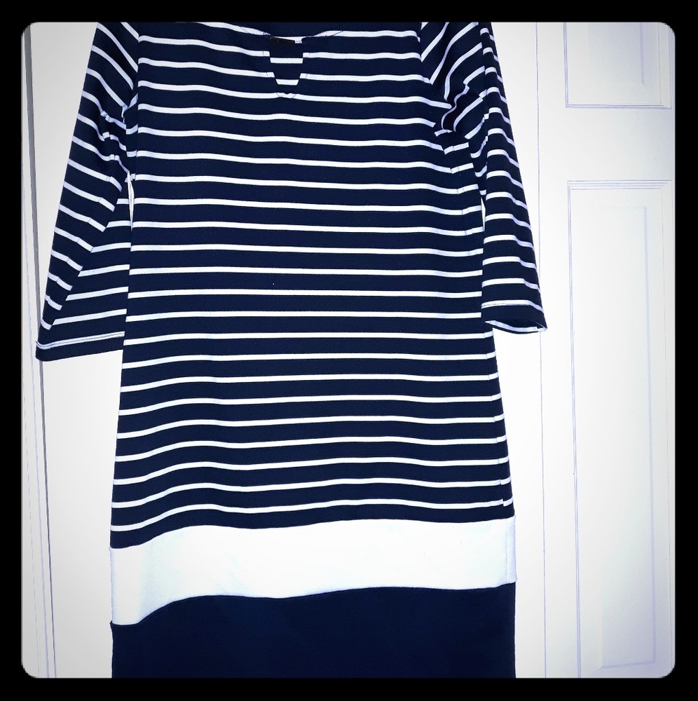 Navy blue and white striped dress